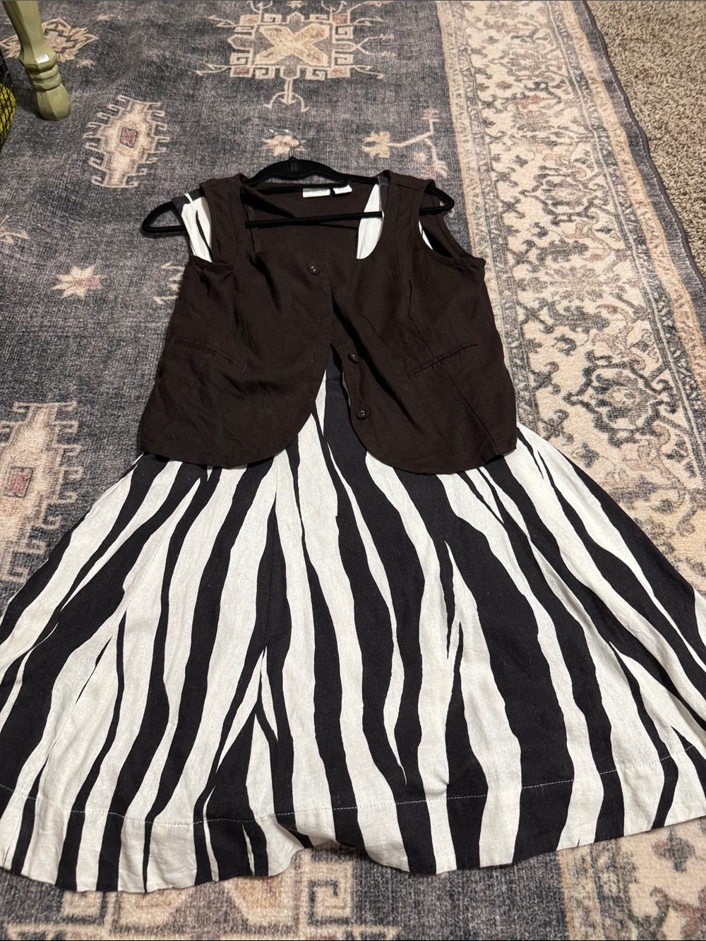 Rachel Zoe Black and White Zebra Midi Dress with Black Vest